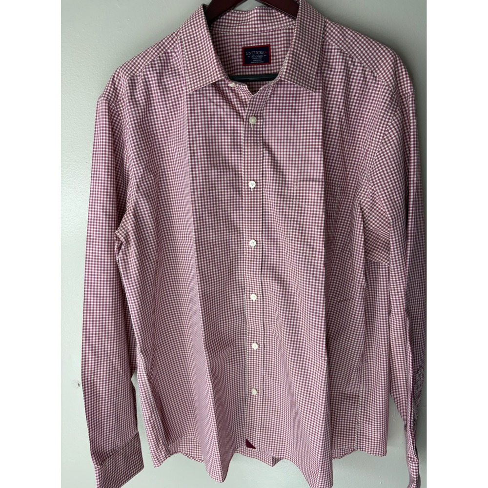 UNTUCKit Mens XX-Large Burgundy Gingham Wrinkle Free Cotton Button Down Shirt